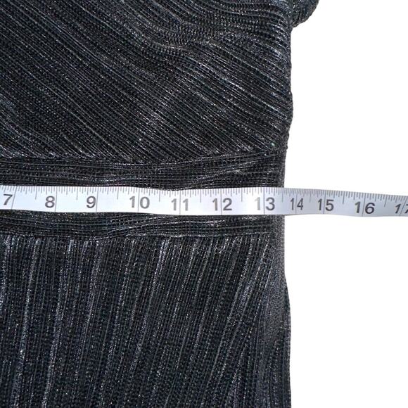 Saylor Alora One Shoulder Plisse Metallic Black Midi Dress SMALL - Picture 8 of 10